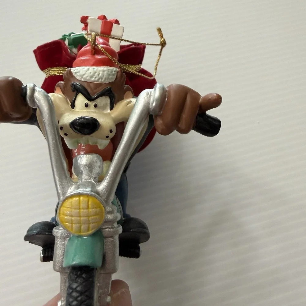 Vintage Looney Tunes Christmas Ornament Taz Riding Motorcycle Biker Holiday